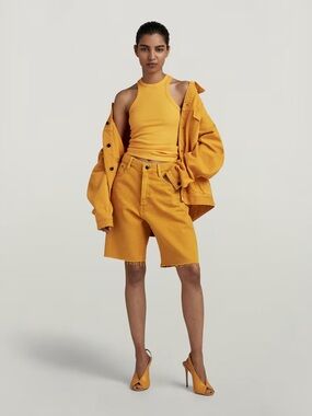 G-Star Raw Type 89 bermuda shorts in a yellow gold color with a raw cut hem